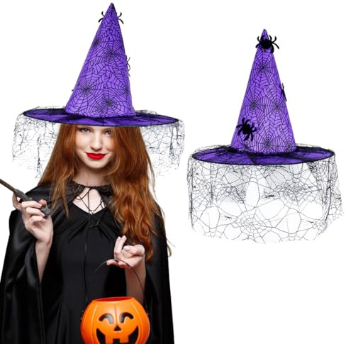 OIXEYA Hexenhut Damen Halloween Deko Hexen Zubehör für Halloween Party Karneval Maskerade Cosplay Kostüm Zubehör
