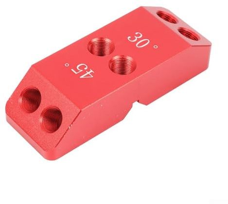 Oniissy 30/45/90 Degree Angle Drill Guide Jig Multi-Size Drilling Template Block for Angled Straight Holes Woodworking Hand Tool Set with 4 Drill Bits Aluminium Alloy(Red)