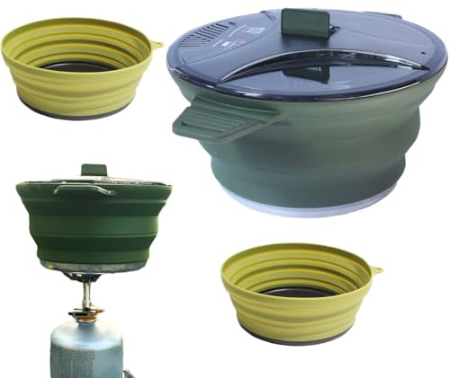 Set di pentole da campeggio, kit di pentole pieghevoli da campeggio, kit in acciaio inox, utensili in silicone per viaggi, appartamenti, cucina, viaggi all'aperto, camper, escursioni