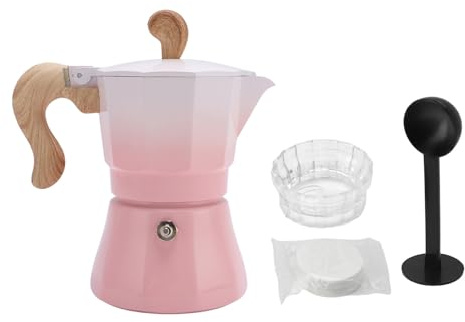 Adfaga Italian Coffee Maker 150ml Aluminum Alloy Stovetop Espresso Pot with Coffee Distributor Spoon and 100 Paper Filters for Home Baristas and Coffee Lovers (Gradient Pink)