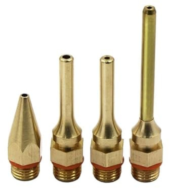 Set di 4 ugelli in rame per pistola per colla a caldo, ugelli di ricambio a punta fine per spruzzatore di colla, strumento di riparazione, 4 misure (34 mm, 50 mm, 70 mm) con design antigoccia
