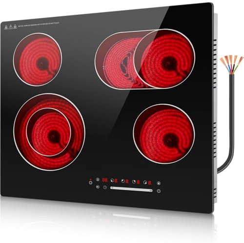 Alemania Placa Vitrocerámica 60 cm 4 Zonas 6700W con Zona Doble y Zona Ovalada, Placa Eléctrica Empotrable con Control Deslizante, Temporizador, Pausa, Mantener Caliente, Bloqueo Infantil