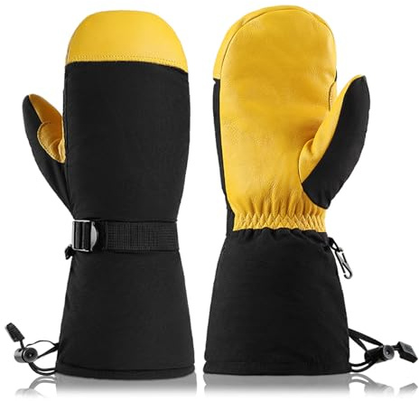 Guantes de esquí unisex con correa ajustable para la muñeca, resistentes al viento, para clima frío, guantes de snowboard para hombres y mujeres, esquí, snowboard, clima frío, forro grueso, guantes de