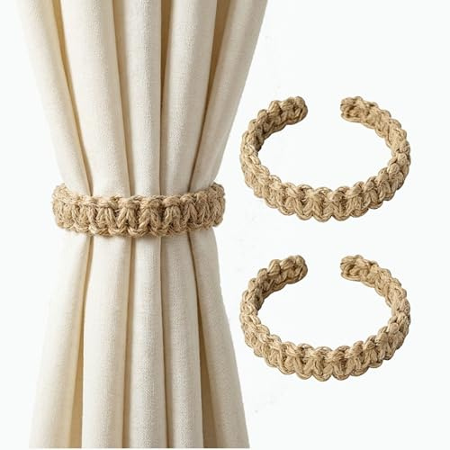 LILIKAI Vorhang Raffhalter,Curtain Verstellbar Kordel Boho Vorhanghalter Gardinen Geflochtene Band Handgestrickte Gardinenhalter Boho-Stil Halter Geflochtener Holder,für Vorhang Zusammenbinden