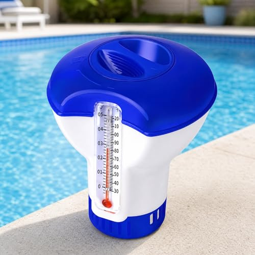 Flotteur Chlore Piscine, panemy Diffuseur Chlore Piscine avec Thermomètre, Distributeur Chlore, Récipient Chlore, pour la Chloration Et la Bromation Automatiques des Piscines (Bleu, 5 inch)