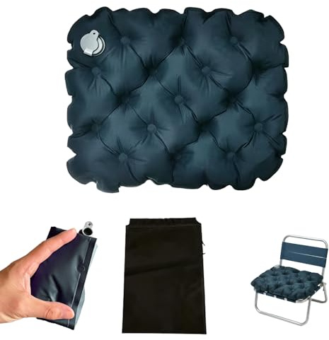 Cojín Inflable Ultraligero para Camping y Viajes, Cojín de Asiento Plegable Impermeable con Bolsa de Almacenamiento, Cojín Portátil para Playa Senderismo Pesca Estadio Kayak, Azul Marino 47x37 cm