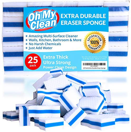 (25 Pack) Extra Durable Eraser Sponge – Extra Thick, Long Lasting Magic Melamine Cleaning Sponges in Bulk – Foam Pads for Walls, Kitchen, Bathroom, Floor & Baseboard Cleaner