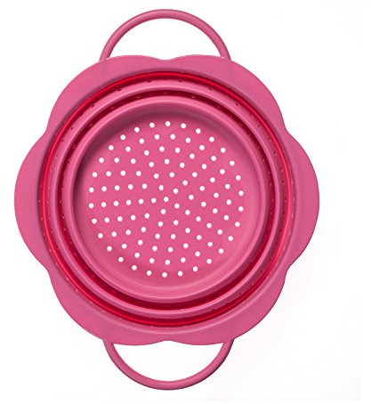 Kochblume Faltsieb M | Premium-Silikon | Hitzebeständig | Spülmaschinenfest | Platzsparend | Farbe: pink