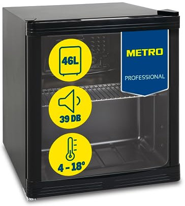 METRO Professional Mini-Kühlschrank GPC1046, Edelstahl/Glas, 43 x 48 x 51.5 cm, 46 L, schwarz