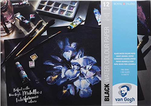 Van Gogh Aquarellpapierblock, 140lb, Schwarzes Papier, 12 Blatt, 11,7 x 16,5 / A3