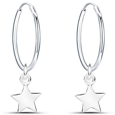 Ohrringe aus Sterling-Silber 925, mit Anhänger, Stern, Creolen, Durchmesser 14 mm, für Damen und Mädchen