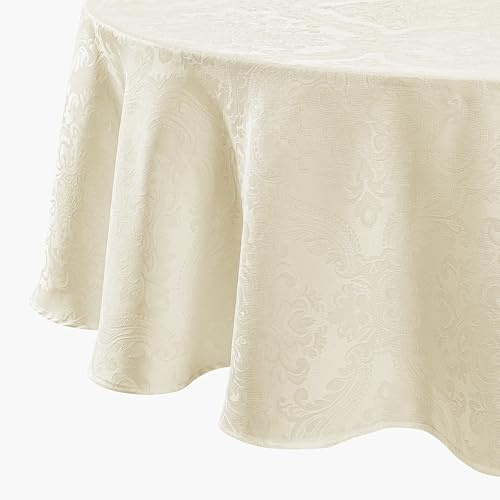 Elrene Home Fashions Caiden Elegance Damast-Tischdecke, wasserdicht, Flecken- und knitterfrei, oval, 152,4 x 213,4 cm, Elfenbeinfarben