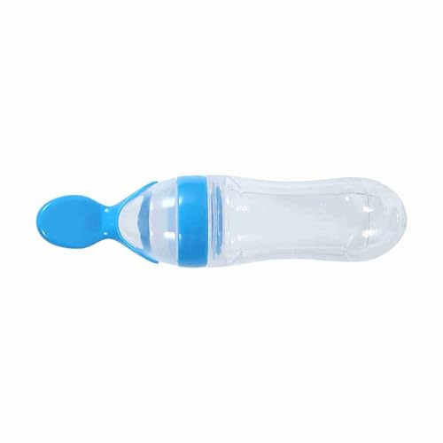 Babynahrungsflasche, 1Pc 90mlSilikon Babynahrung Quetschflasche Löffel Feeder Reispaste Löffel für Baby Kleinkind(Blau)