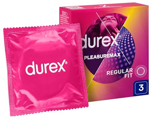 Durex Pleasuremax Rippled Kondome mit Noppen und Ringen, 3 Stück, Unparfümiert, Gummi