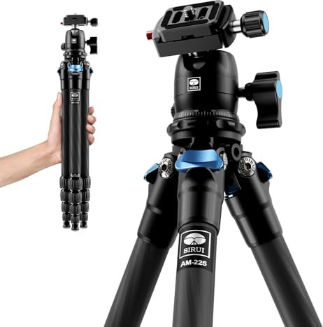 SIRUI Camera Tripod for Travel, Carbon Fibre Tripod for Camera AM-225+B-00K, 5-Section Compact Tripod with Ball Head and Quick Release Plate, Twist Lock Legs, DSLR, Camcorder, Smartphone, Max Load 6kg