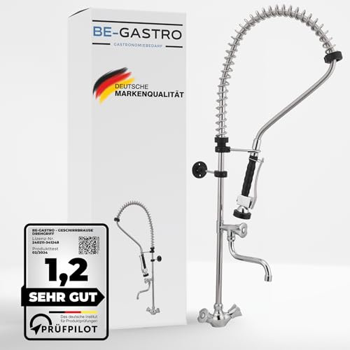 BE-GASTRO® | Profi Geschirrbrause Gastro Wasserhahn Spülbrause Drehgriff | Gastroarmatur, Vorspülarmatur, Spültischarmatur, Küchenarmatur, Gastro Mischbatterie, 1/2 Zoll, Gastronomie, Brausearmatur