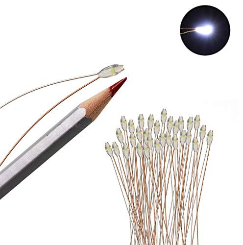 Evemodel 30pcs Pre-soldered Micro Litz Wire White SMD 0603 LED Light 20cm Wire Resin Cover