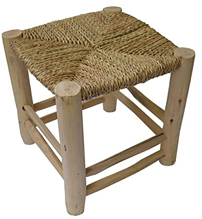 Simandra Scandi Stil Holzhocker Hocker Fußhocker mit geflochtenen Palmenblättern 30x30 cm