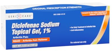 Topical Arthritis Pain Relief Gel Diclofenac Sodium 1% (NSAID) by GeriCare- Hand Wrist Elbow Foot Ankle Knee Extra-Strength Arthritis Pain Reliever- Anti-inflammatory Arthritis Pain Treatment- 3.53oz