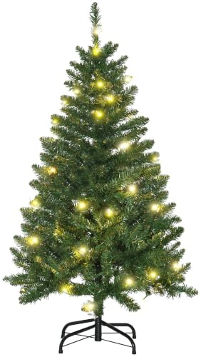 HOMCOM 4FT Christmas Tree Warm White LED Light Holiday Home Decoration, Green