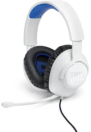 JBL Quantum 100P Wired Over-Ear Gaming Headset with Detachable Boom Mic, Made for Playstation and Compatible with Other Consoles, White and Blue