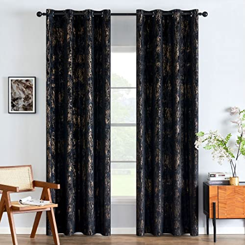 EMEMA Samtvorhänge Vorhang Blickdicht Vorhänge mit Ösen Gardinen Deko Ösenvorhang Dekoschal Dekogardinen für Schlafzimmer Wohnzimmer 2er Set 140 x 215 cm(B x H) Schwarz