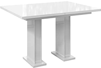 MEBLINI Esstisch Ausziehbar - Esszimmertisch Modern - Küchentisch - Ausziehtisch - Säulentisch - Ausziehbarer Tisch - Dining Table - Esszimmertische - 120-160x80x76cm - Gloss - Weiß Hochglanz