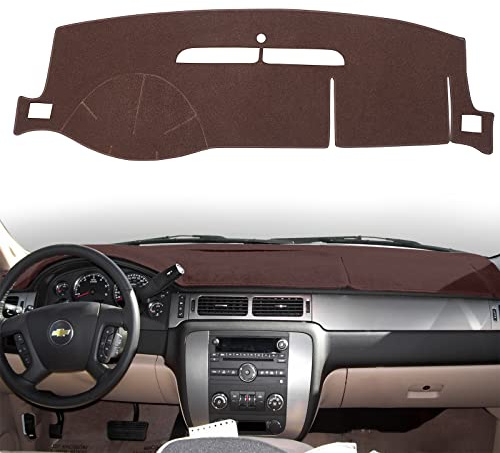 HanLanKa Dashboard Cover Dash Mat Compatible with 2007-2014 Chevy Chevrolet Tahoe Suburban,2007-13 Chevy Avalanche Silverado 1500 2500 3500 LTZ/GMC Sierra SLT Denali,2007-14 GMC Yukon XL (Brown)