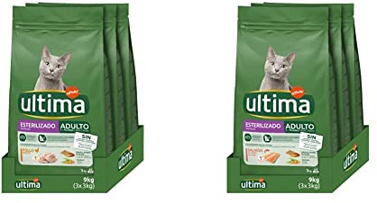ultima Pienso para Gatos Esterilizados con Pollo - 3 x 3kg: Total 9kg & Pienso para Gatos Esterilizados con Salmon - 3 x 3kg: Total 9kg