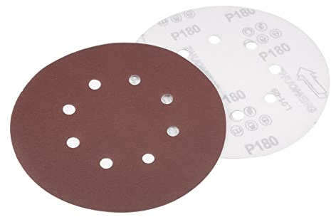 Kozelo 10Pcs Discos de Lija, 180mm 8 Agujero Lija Circular de Pulir de Óxido de Aluminio para Lijadora Orbital Aleatoria con Gancho y Bucle para Lijadora de Yeso Madera Metal, 180 Granos