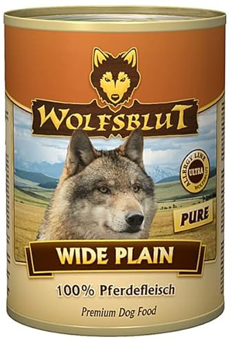 WOLFSBLUT – Wide Plain Adult | Nassfutter mit natürlichen Zutaten und wertvollen Superfoods für ausgewachsene Hunde. Getreidefreies Alleinfutter ohne Zusatzstoffe in der Dose | 6x395g Pferd