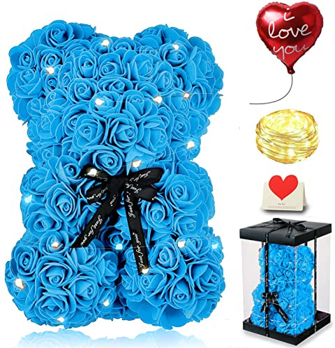 Touloube Rosenbär - Geschenk für Frauen -Rosenblumenbär Rosen Teddybär - Über 250 Blumen auf jedem Rosenbären - Geschenk für Muttertag, Geburtstag, Jubiläum mit Geschenkbox und Liebeskarte