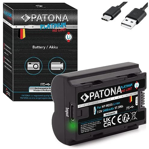 PATONA 1371 Platinum NP-W235 USB Akku (2400mAh) mit direkt USB Eingang (USB-c) KOMPATIBEL mit Fujifilm GFX-50s II GFX-100S GFX-100 II X-H2 X-H2S X-S20 X-T4 X-T5