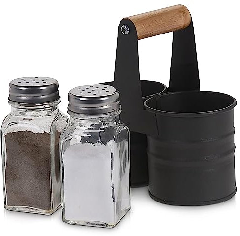 Oramics Pfeffer- und Salzstreuer Set inklusive Halter mit Tragegriff, Ideal für Haushalt und Gastronomie, Set besteht aus Pfefferstreuer, Salzstreuer und Halterungen mit Griff