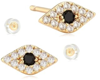 Jenosy Evil Eye Schwarz Ohrstecker 14K Gold Knorpel Huggie Ohrstecker mit Cubic Zirkonia Hypoallergene Ohrringe Modeschmuck für Frauen und Mädchen