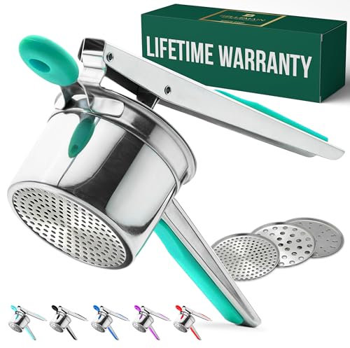 Bellemain Heavy-Duty Stainless Steel Potato Ricer & Masher | 15 oz | Perfect for Mashed Potatoes | Kitchen Tool with 3 Interchangeable Discs (Green)
