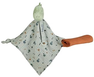 Sterntaler Schmusetuch Träumli Dino Rexi - Baby Kuscheltuch mit Schnullerband - Baby und Kinder Schnuffeltuch mit Rassel, zum Kuscheln und Greifen, aus Musselin, graublau
