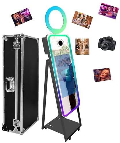 Magic Mirror Photo Booth für Kamera mit 54,6 cm (21,5 Zoll) Touch, All-in-One, Kamerafarben, Selfie-Station mit RGB-Licht und Flugtasche für Partys, Hochzeiten, Ausstellungen (Schwarz, 101,6 cm +