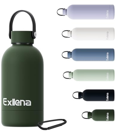 Exllena Petite Gourde Isotherme 350 ml avec Poignée Pratique - Mini Bouteille Isotherme avec Isolation 12h Chaud/24h Froid, Revêtement Anti-Dérapant - Étanche Sans BPA (Vert Varech)