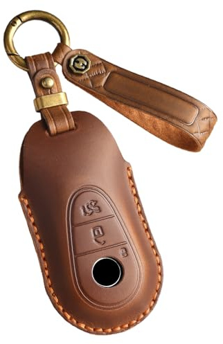 ontto Étui de clé de voiture - Convient pour Mercedes Classe C S W206 W223 C260 GLE GLC 300 EQE53 AMG EQS 450 - Étui de protection en cuir véritable - 3 boutons