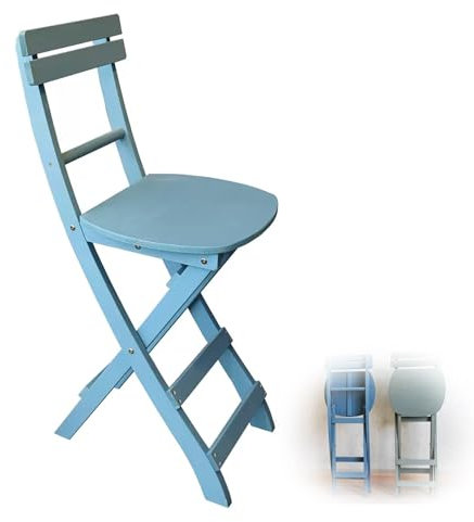 Klappbarer Barhocker mit Rückenlehne, moderner Holzstuhl, tragbar, hoher Stuhl für Küche, Theke, Balkon, Blau