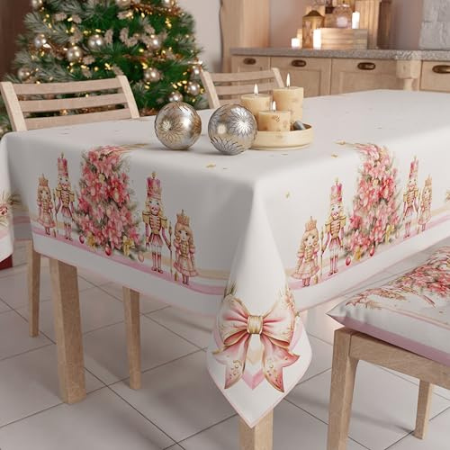 PETTI ARTIGIANI ITALIANI - Mantel Navidad, Manteles Antimanchas, Mantel Mesa Rectangular, Mantel Navideño 140x180 cm Cascanueces Rosa, 100% Made in Italy