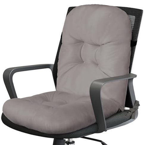 FlyGulls Office Chair Cushion with Back Elastic Belt One-Piece Soft Seat Cushion for Office Plush Anti-Slip Chair Pads with Ties for Dorm Desk Seat 40X40X8 cm (Light Grey)