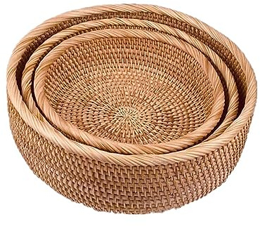 FGUUTYM Bandeja redonda para llaves en la zona de entrada, cesta de almacenamiento de mimbre tejida a mano, cesta decorativa de ratán, frutas, dulces, pasteles, cesta para servir comida, (D, Talla