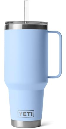 YETI Rambler 42 oz Tumbler with Handle and Straw Lid, Travel Mug Water Tumbler, Vacuum Insulated Cup with Handle, Stainless Steel, Big Sky Blue