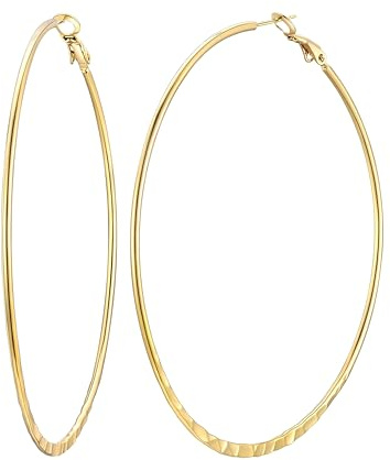 FOCALOOK Creolen Gold Damen 80mm groß Huggie Ohrringe Edelstahl Goldene Kreis Kreolen 80mm Groß Hoop Ohrstecker Ohrschmuck für Mutter Freundin Paar