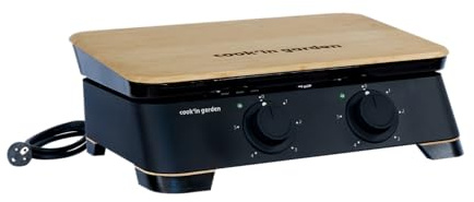 Cook'in Garden DUNE 60 ELEC - Placa de hierro fundido esmaltado - Recuperador de grasa extraíble - Tapa de bambú - 2500 W - Resistencia de acero inoxidable - Ideal para 10 personas