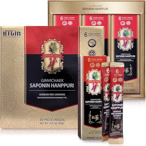 BTGIN Koreanischer Roter Ginseng Extrakt, 30x 10 ml | roter Ginseng Extrakt, 30 Portionen je 10 ml