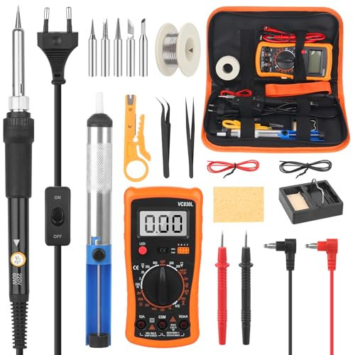 HIULLEN Soldador Estaño Set, Profesional Soldadura Eléctrónica, 60W Soldador de Estaño con Multímetro Digital, Kit Del Soldador para Reparado, DIY, Bombas de Soldadura