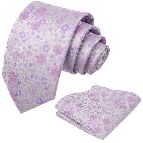 Alizeal Corbata floral para hombre con bolsillo cuadrado para boda, fiesta, corbata y pañuelo, 129-lila, Taille unique